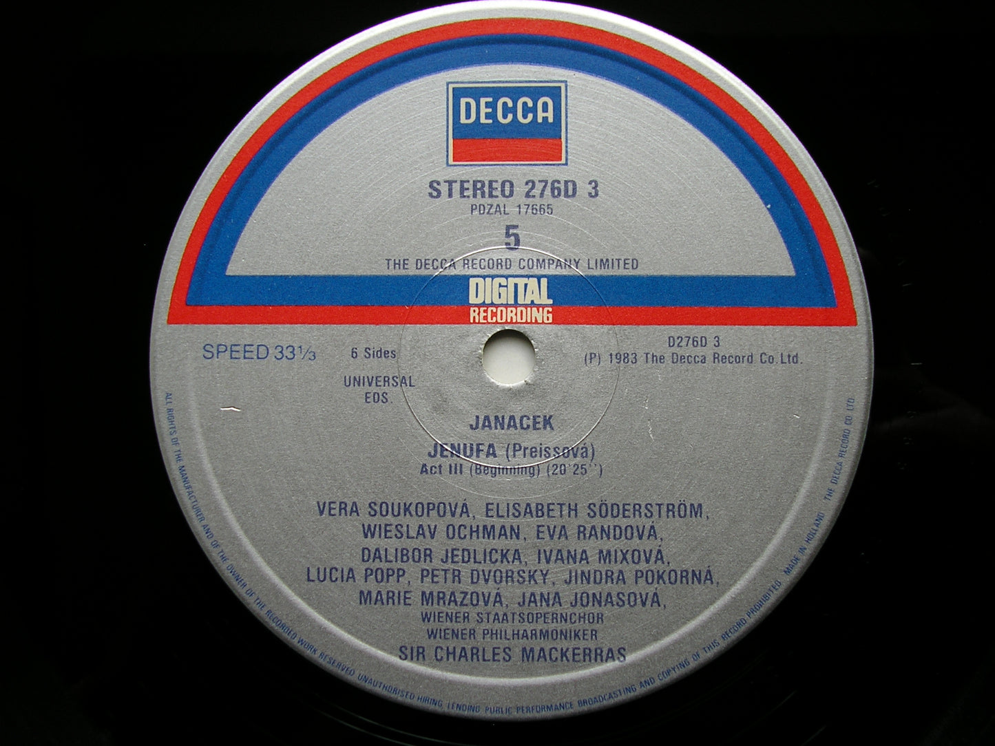 JANACEK: JENUFA SODERSTROM / OCHMAN / DVORSKY / POPP / VIENNA PHILHARMONIC / MACKERRAS 3LP D276D3