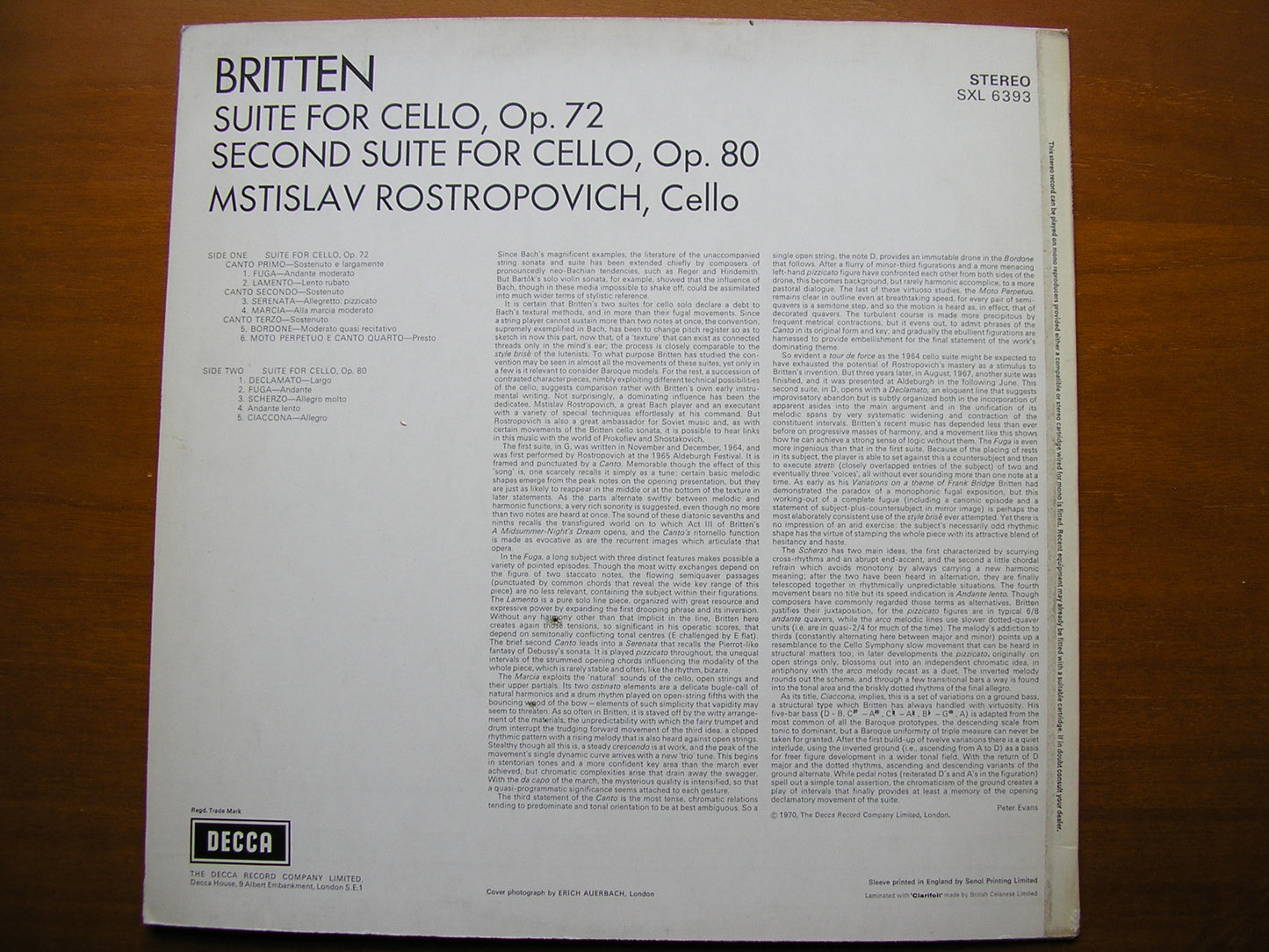 BRITTEN: THE SUITES FOR CELLO MSTISLAV ROSTROPOVICH SXL 6393