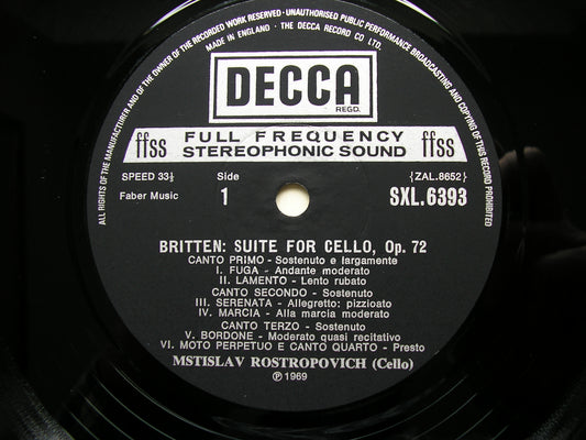 BRITTEN: THE SUITES FOR CELLO MSTISLAV ROSTROPOVICH SXL 6393
