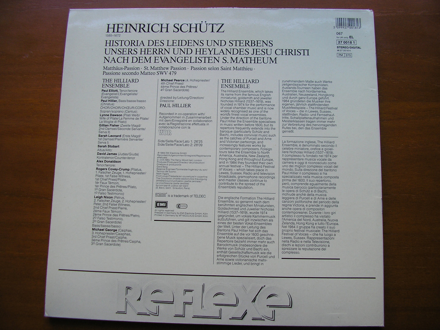 SCHUTZ: ST. MATTHEW PASSION        THE HILLIARD ENSEMBLE / HILLIARD      27 0018