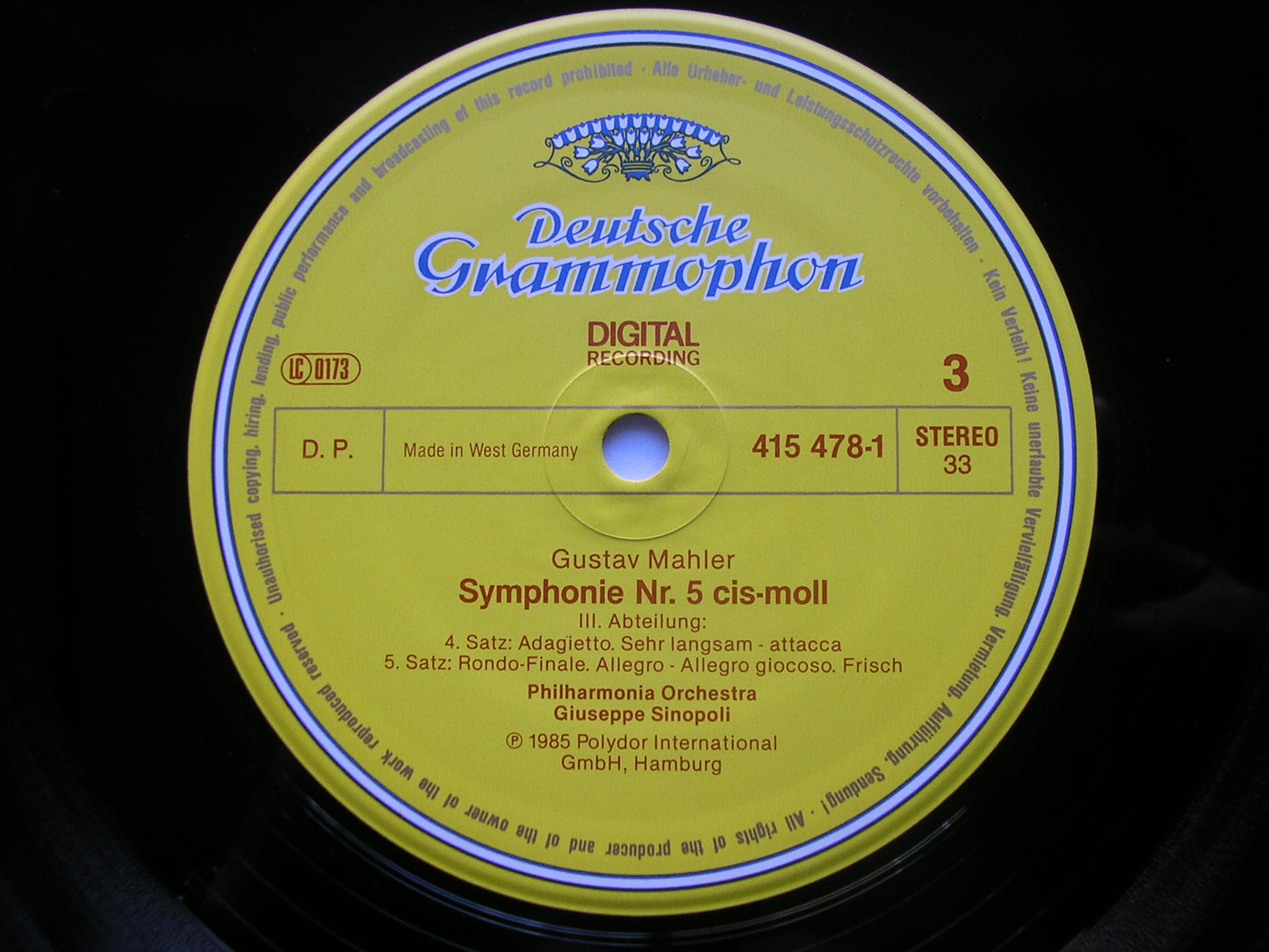 MAHLER: SYMPHONY No. 5 / SIX EARLY SONGS    WEIKL / PHILHARMONIA ORCHESTRA / SINOPOLI   2 LP   415 476
