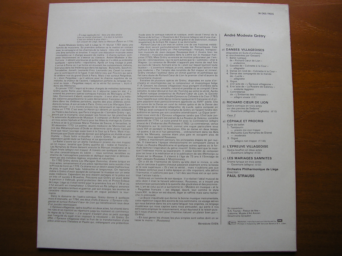 GRETRY: BALLET SUITES from DANSES VILLAGEOISES / CEPHALE & PROCRIS / THREE OVERTURES     PAUL STRAUSS / LIEGE PHILHARMONIC     065 11655