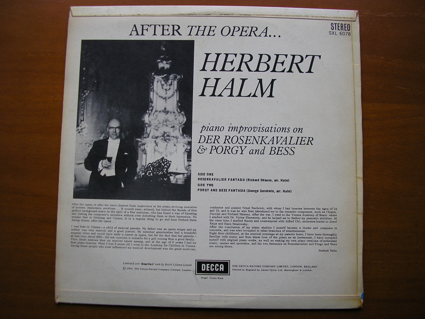 SXL 6078 GERSHWIN: PORGY & BESS / STRAUSS: DER ROSENKAVAIER Piano Improvisations HERBERT HALM ED1