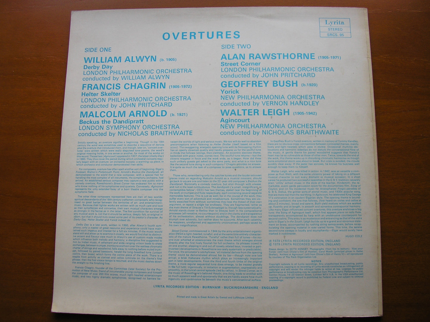 20th CENTURY BRITISH OVERTURES: ALWYN / CHAGRIN / ARNOLD / BUSH / LEIGH / RAWSTHORNE LSO / LPO / NPO SRCS 95