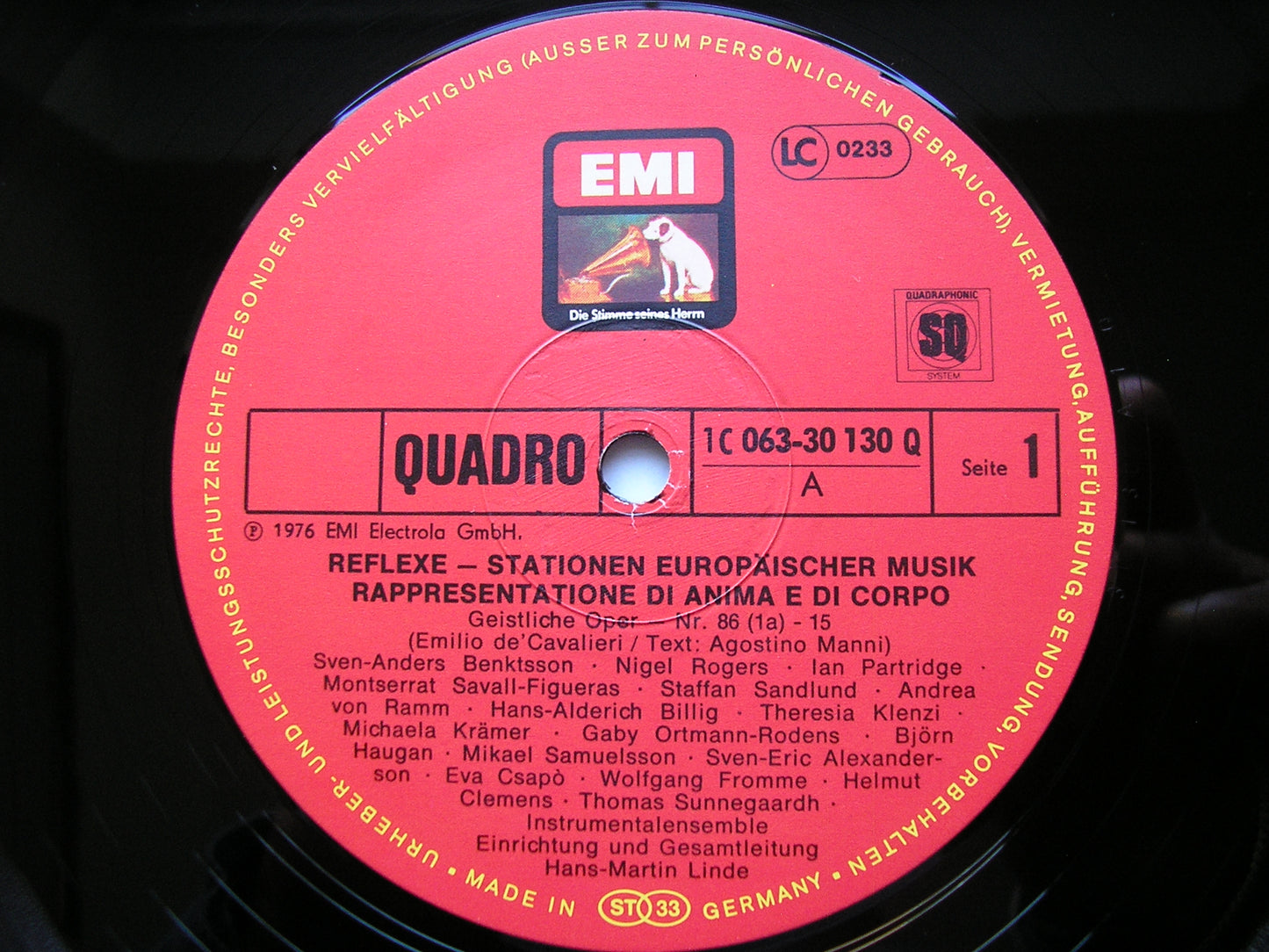 DE CAVALIERI: RAPPRESENTAZIONE DI ANIMA E DI CORPO SOLOISTS / INSTRUMENTAL ENSEMBLE / LINDE 2LP 063 30 130/1