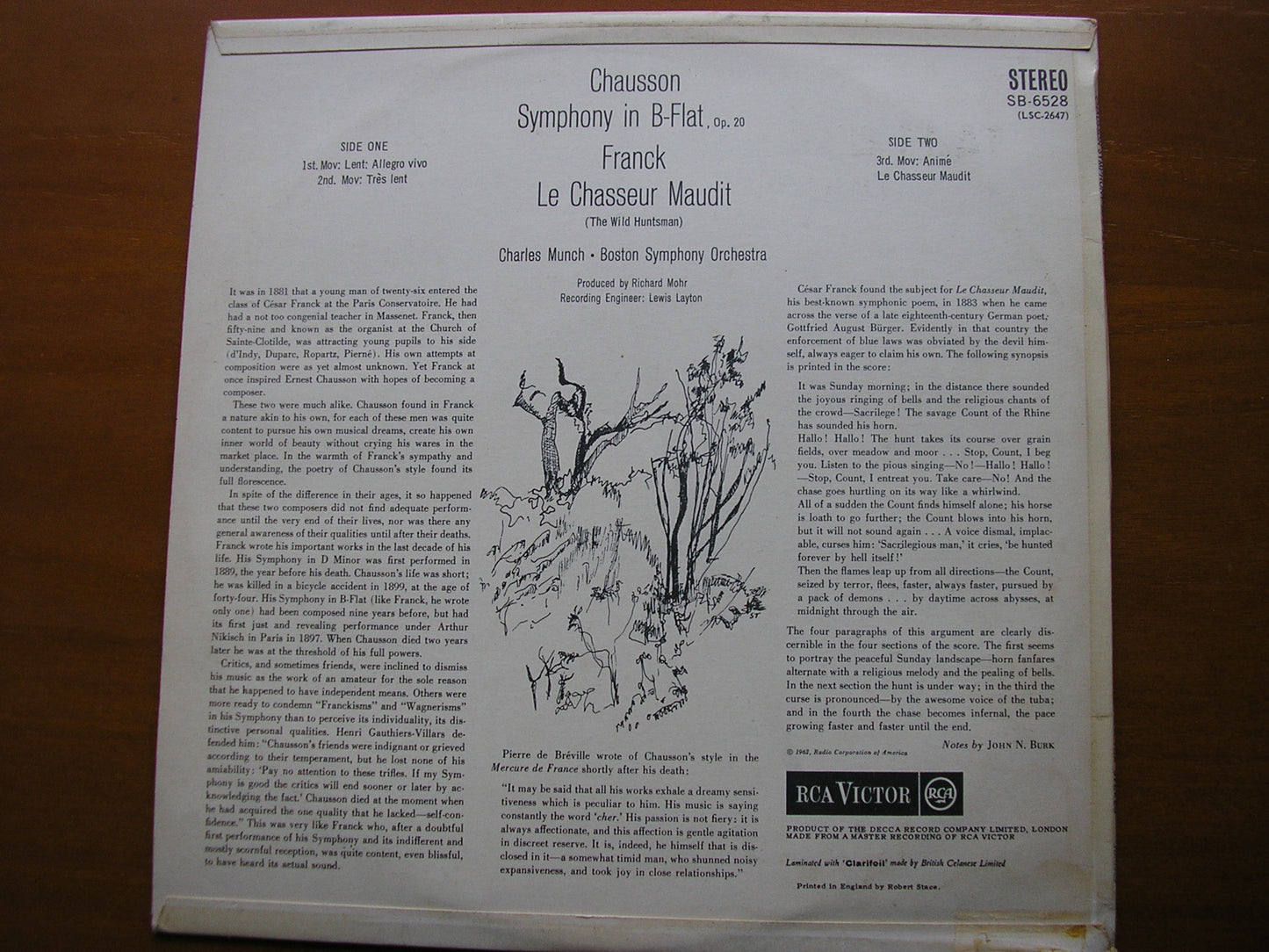 CHAUSSON: SYMPHONY in B / FRANCK: LE CHASSEUR MAUDIT CHARLES MUNCH / BOSTON SYMPHONY SB 6528