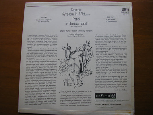 CHAUSSON: SYMPHONY in B / FRANCK: LE CHASSEUR MAUDIT     CHARLES MUNCH / BOSTON SYMPHONY    SB 6528