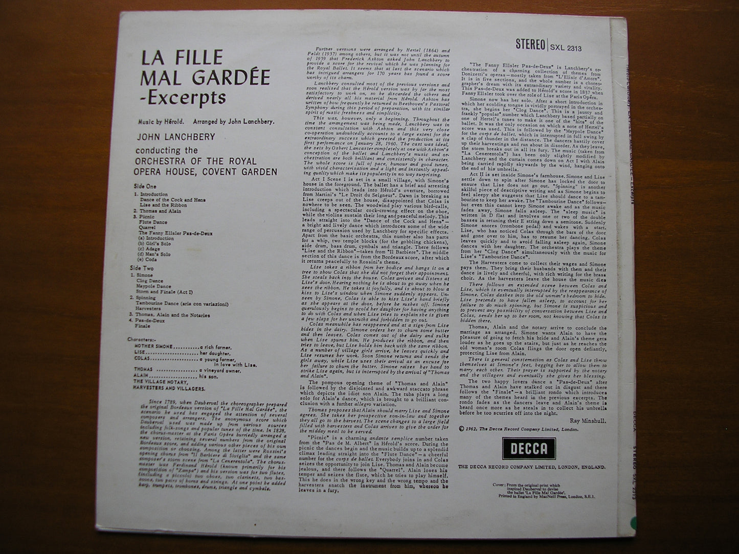 HEROLD: LA FILLE MAL GARDEE LANCHBERY / ORCHESTRA OF THE ROYAL OPERA HOUSE ED2 SXL 2313