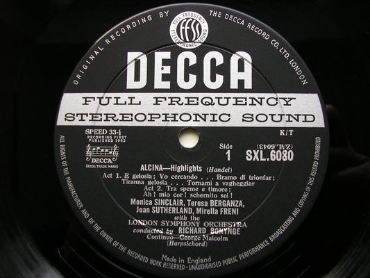 SXL 6080 HANDEL: ALCINA excerpts SUTHERLAND / BERGANZA / FRENI / ALVA / LONDON SYMPHONY / BONYNGE ED1