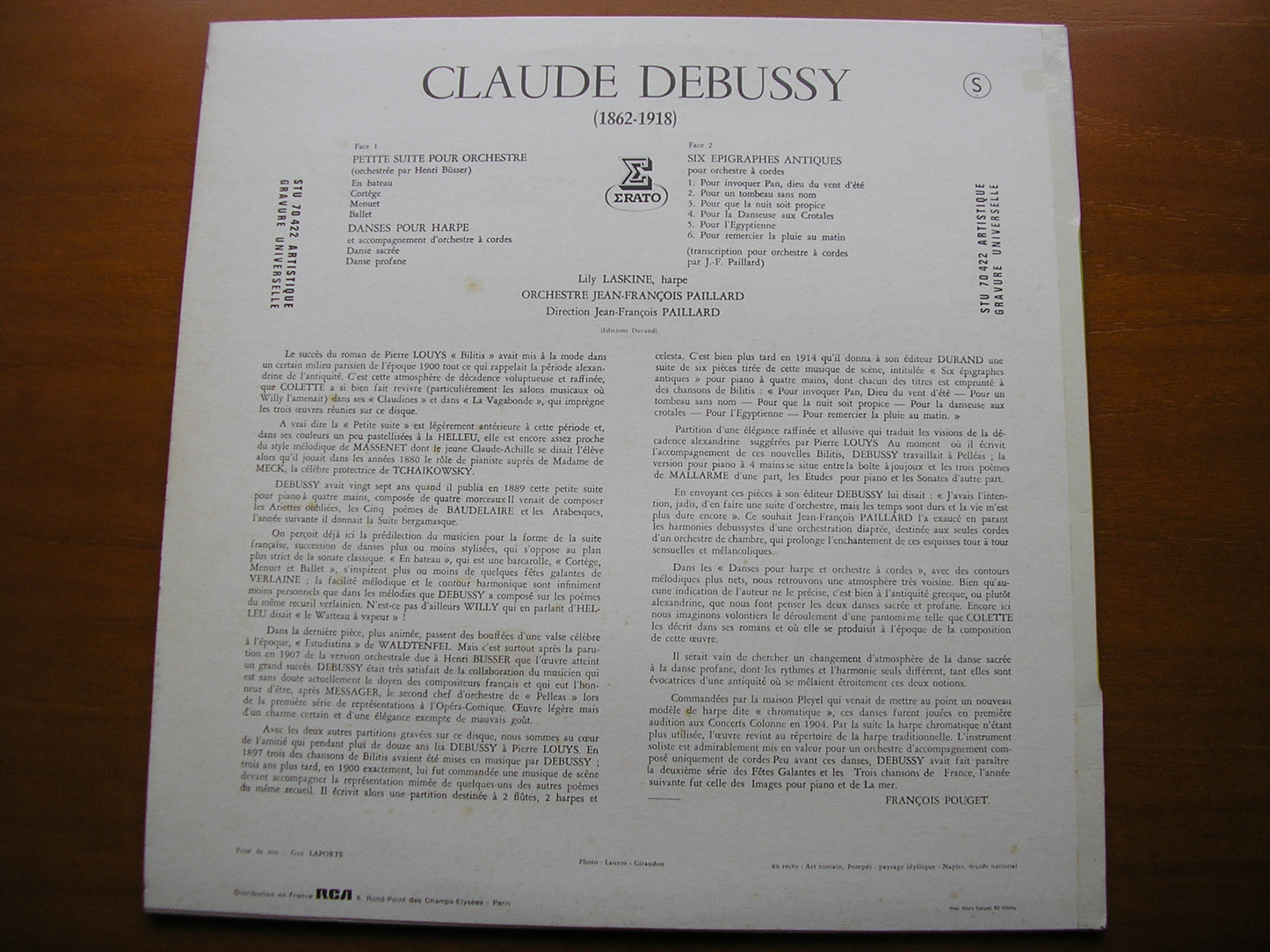 DEBUSSY: PETITE SUITE/ DANSES SACREE ET PROFANE / SIX EPIGRAPHS LASKINE / PAILLARD ORCHESTRA / JEAN-FRANCOIS PAILLARD STU 70422