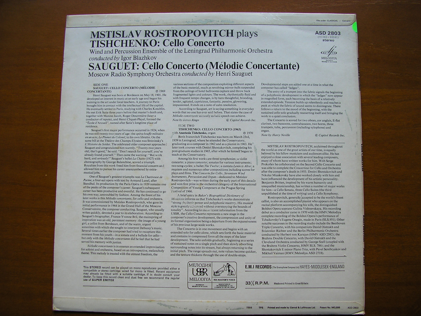 TISHCHENKO: CELLO CONCERTO / SAUGUET: CELLO CONCERTO ROSTROPOVICH / LENINGRAD PO / MOSCOW RADIO SO / BLAZHKOV ASD 2803