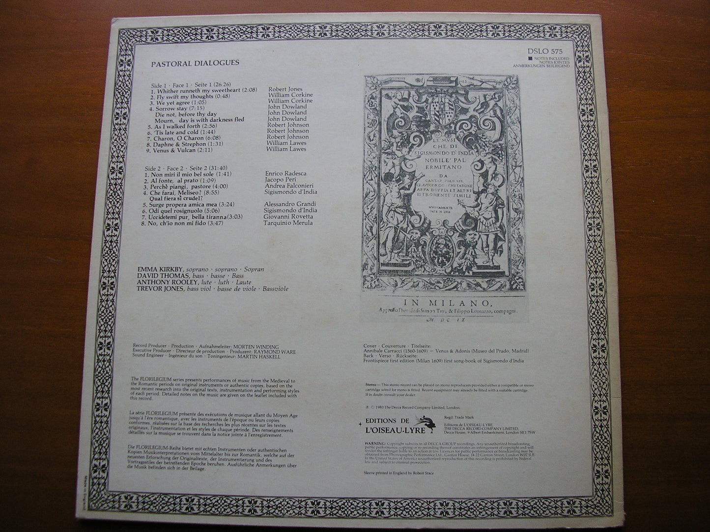 PASTORAL DIALOGUES: LAWES / DOWLAND / PERI / GRANDI / JONES / MERULA KIRKBY / THOMAS / ROOLEY DSLO 575