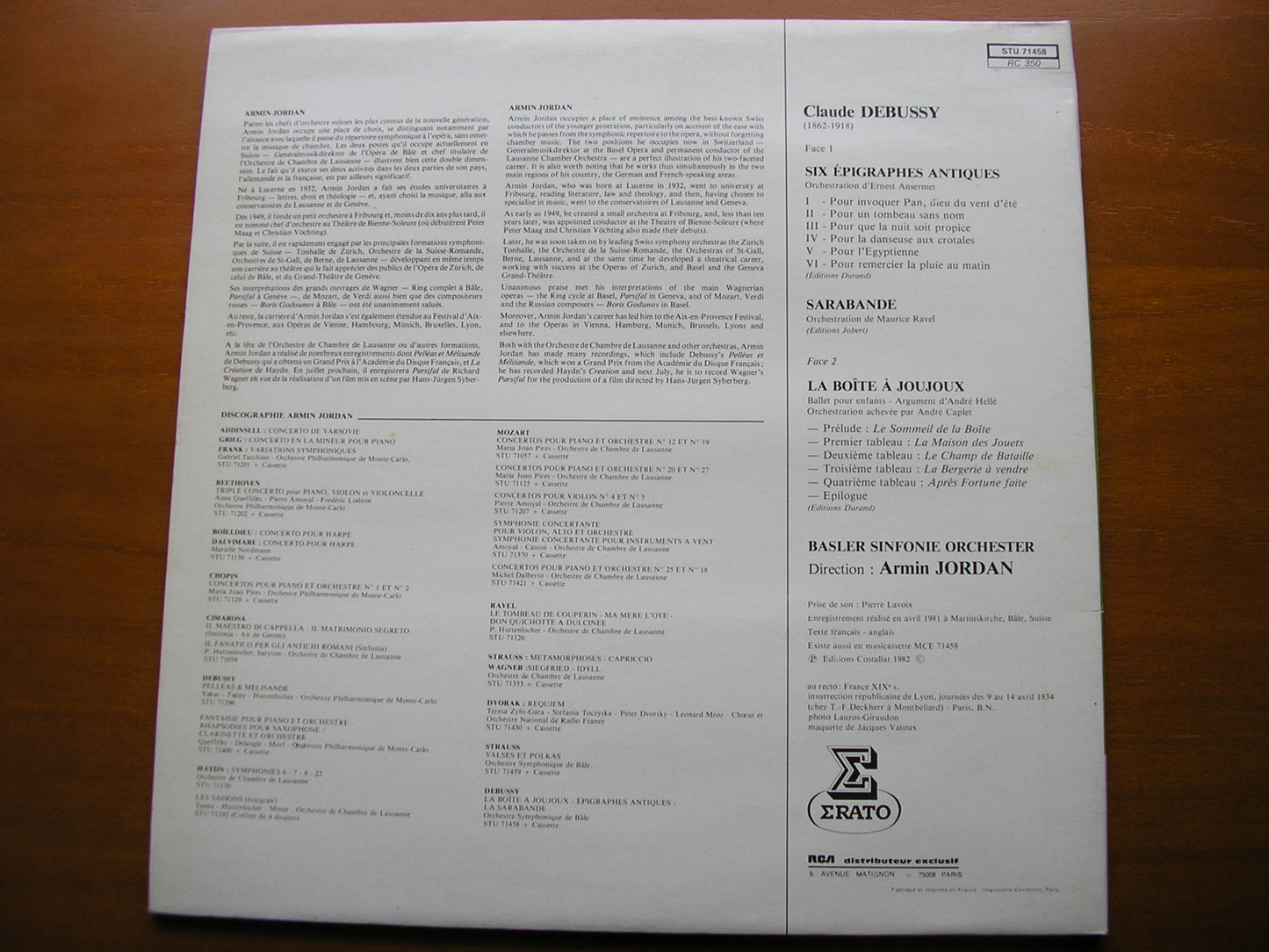 DEBUSSY: LA BOITE A JOUJOUX / SIX EPIGRAPHS / SARABANDE JORDAN / BASEL SYMPHONY ORCHESTRA STU 71458