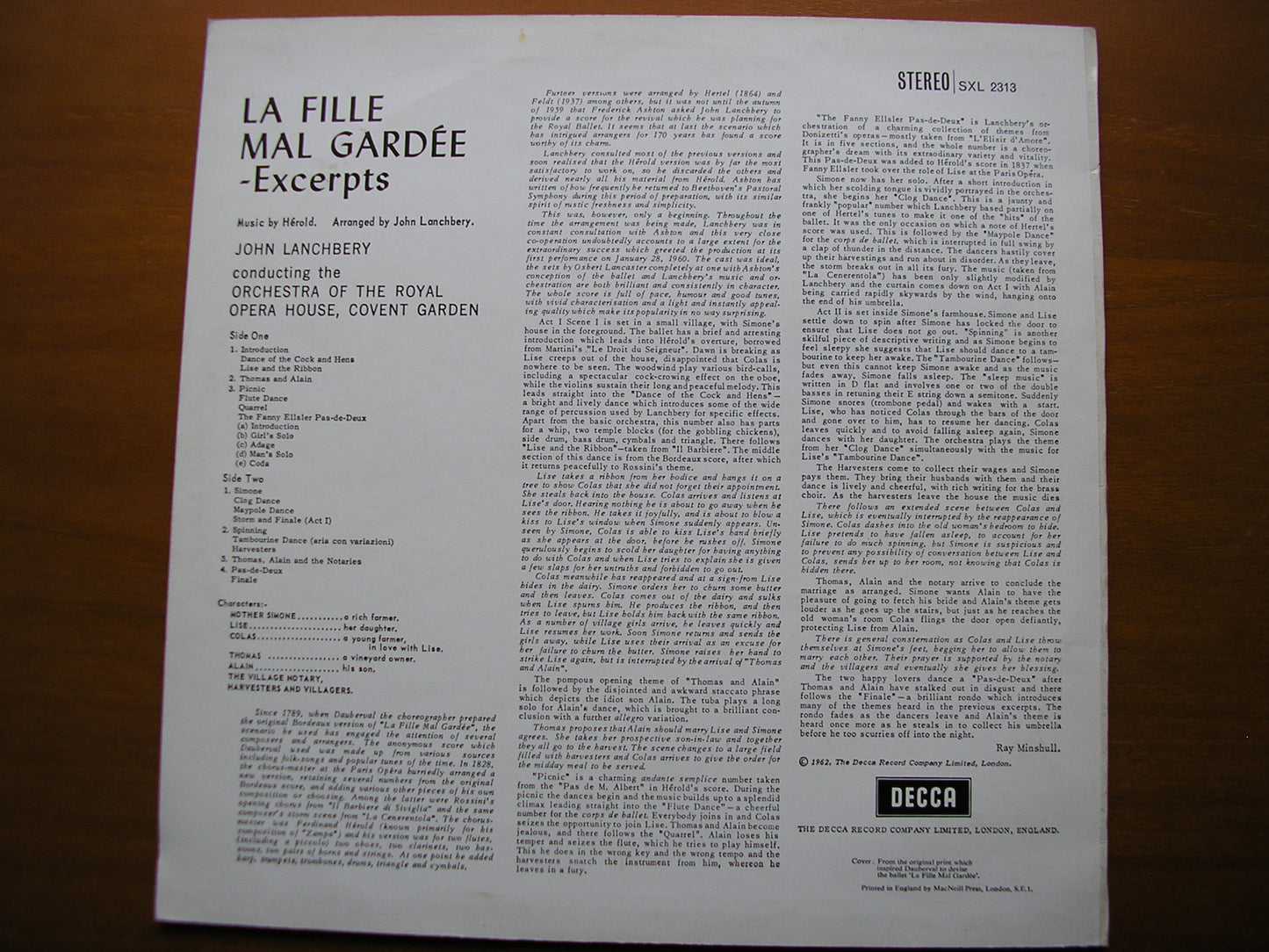 SXL 2313 HEROLD: LA FILLE MAL GARDEE LANCHBERY / ORCHESTRA OF THE ROYAL OPERA HOUSE COVENT GARDEN ED4