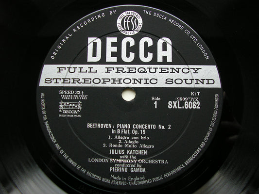 SXL 6082 BEETHOVEN: PIANO CONCERTOS Nos. 2 & 4 KATCHEN / LONDON SYMPHONY / GAMBA ED1