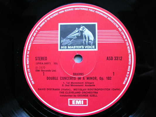 BRAHMS: DOUBLE CONCERTO ROSTROPOVICH / OISTRAKH / CELEVLAND ORCHESTRA / SZELL ASD 3312