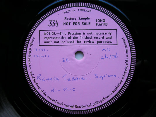 RENATA TEBALDI SINGS ARIAS & SONGS OF THE 18th CENTURY TEBALDI / NEW PHILHARMONIA / BONYNGE test pressing SXL 6629
