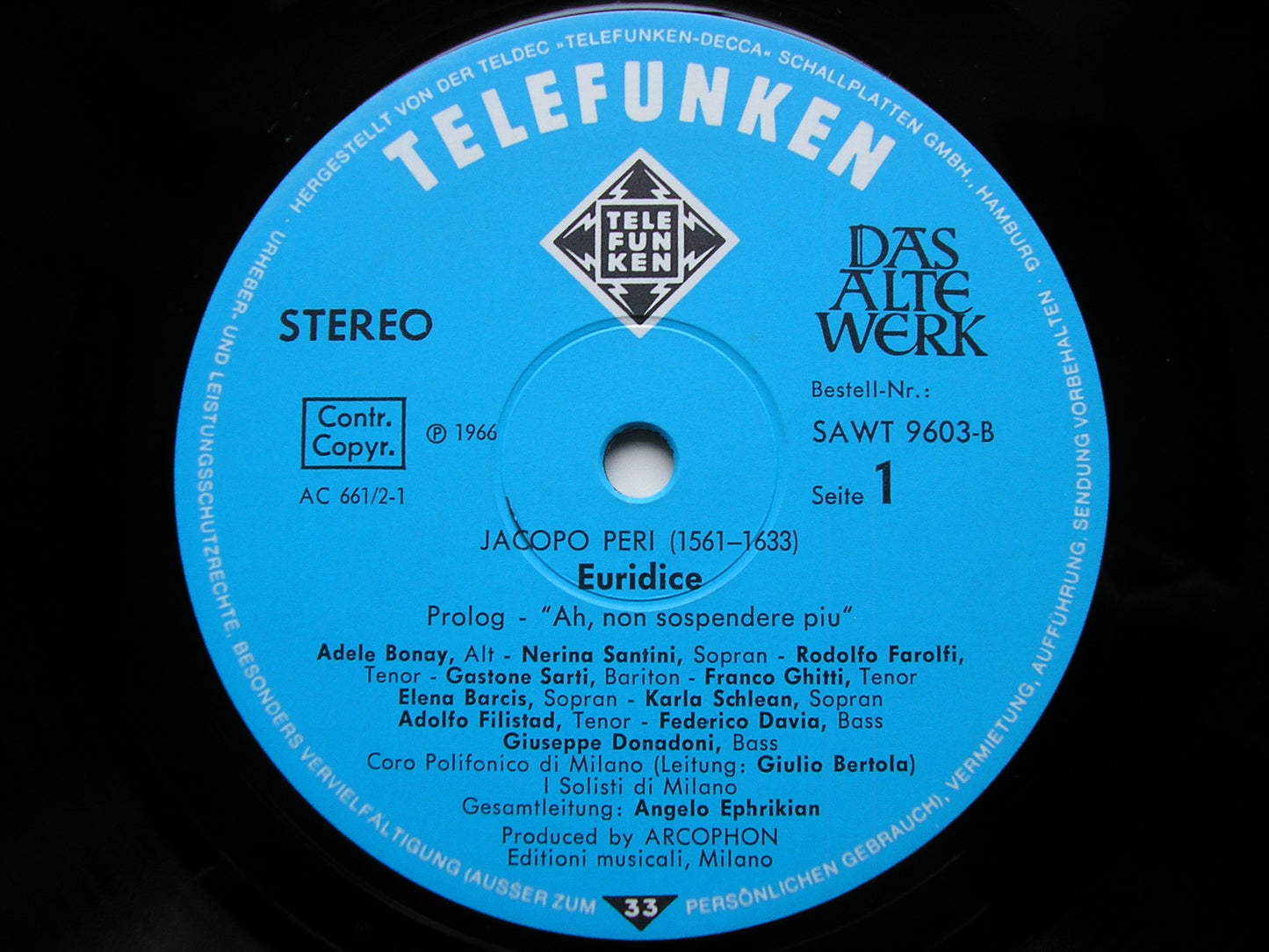 PERI: EURIDICE SOLOISTS / CHORUS & SOLISTS OF MILAN / EPHRIKIAN 2LP SAWT 9603 / 4