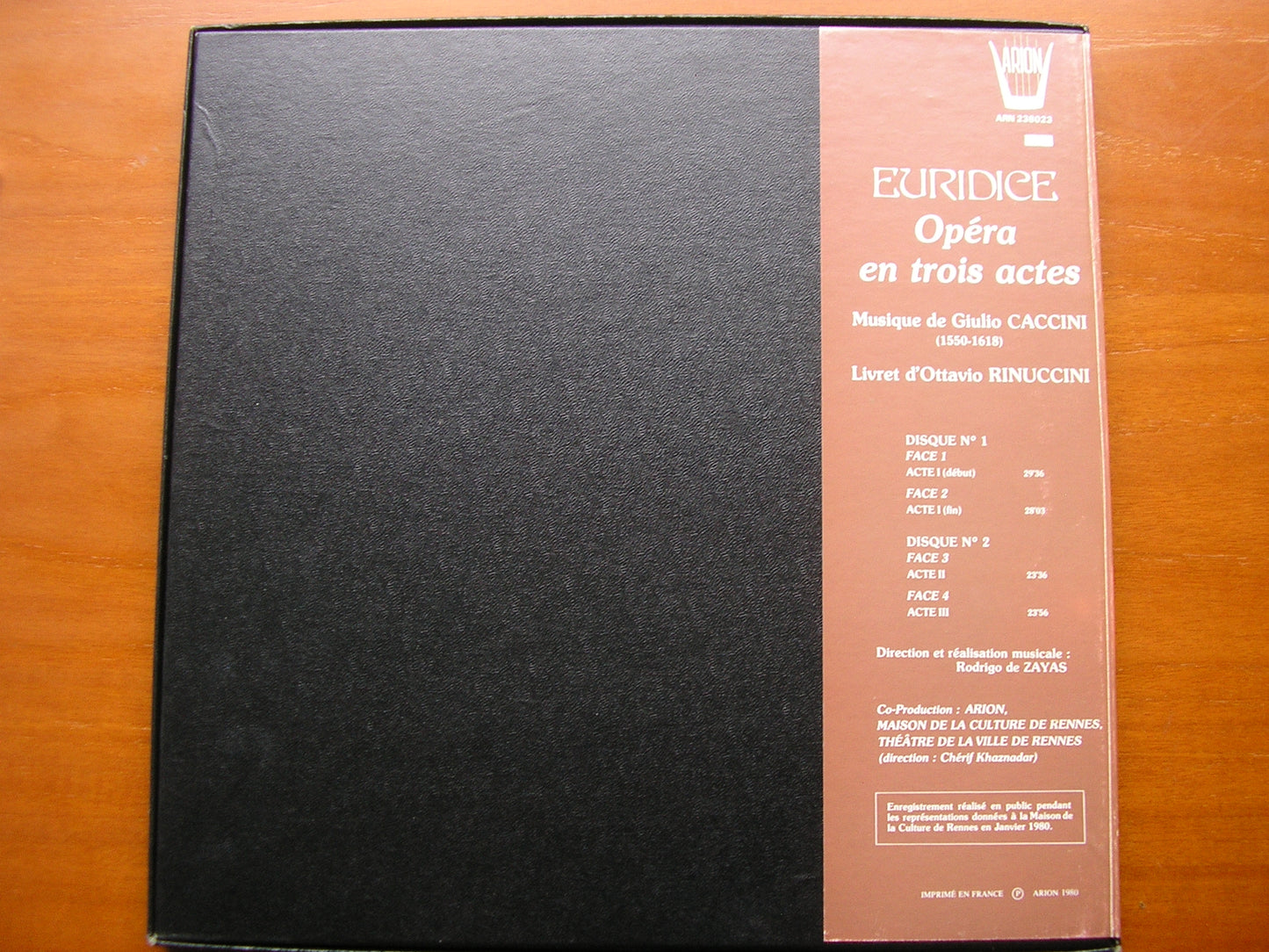 CACCINI: EURIDICE     SOLOISTS / INSTRUMENTAL ENSEMBLE / ZAYAS      2LP      ARN 238023