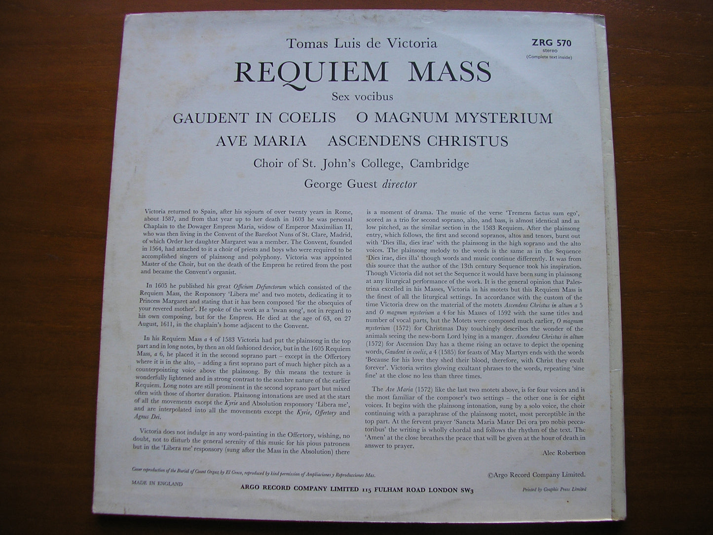 VICTORIA: REQUIEM / FOUR MOTETS CHOIR OF ST JOHN'S COLLEGE, CAMBRIDGE / GUEST ZRG 570