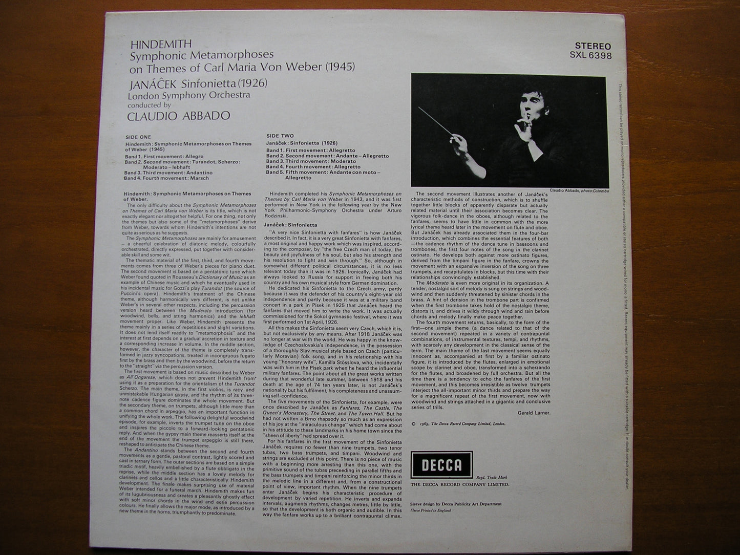 JANACEK: SINFONIETTA / HINDEMITH: SYMPHONIC METAMORPHOSES ABBADO / LONDON SYMPHONY SXL 6398
