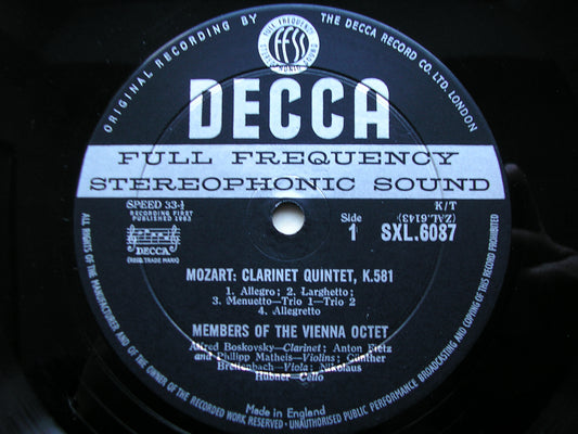 SXL 6087 MOZART: CLARINET QUINTET K581 / DIVERTIMENTO K247 BOSKOVSKY / VIENNA OCTET ED1