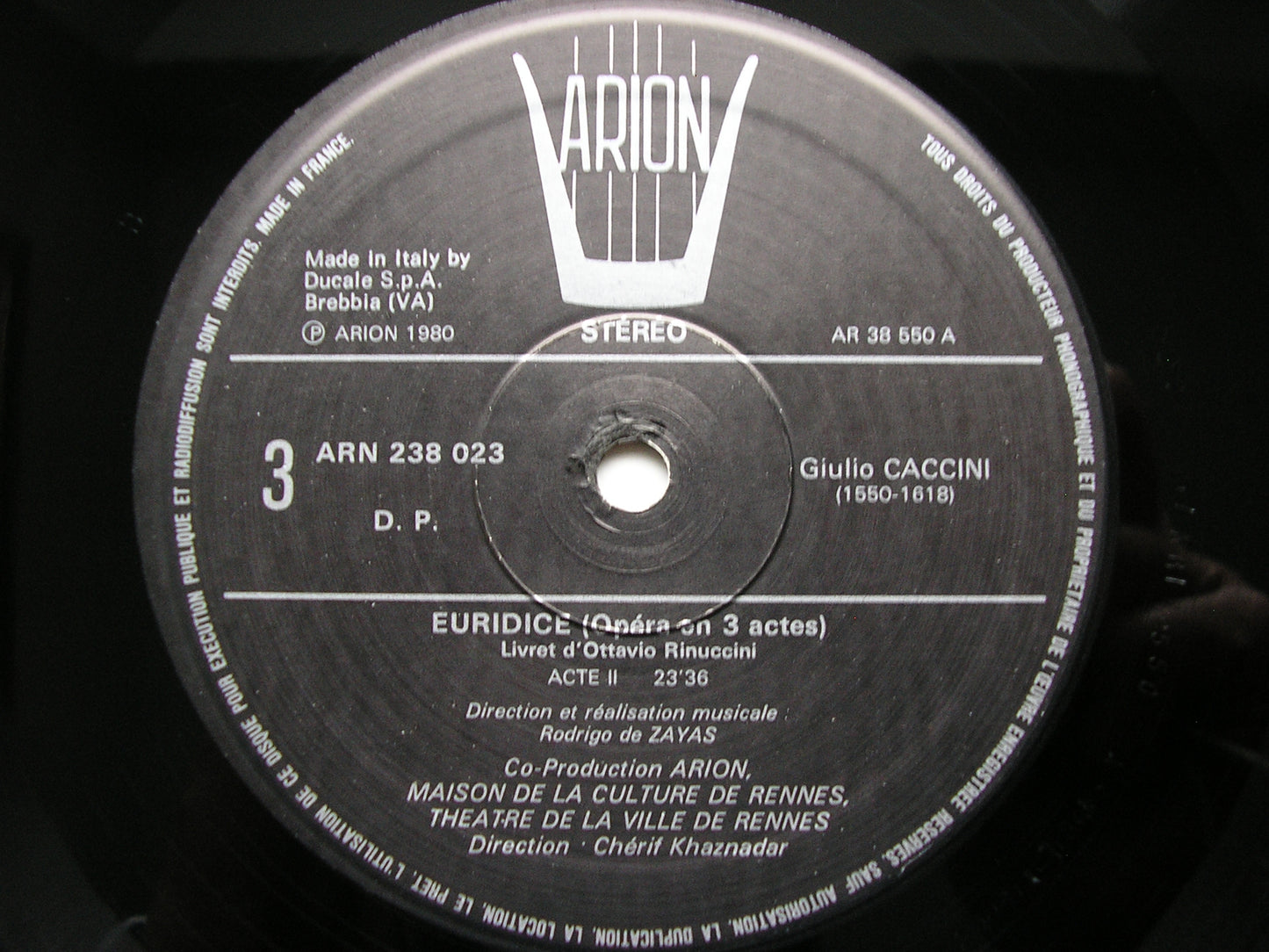 CACCINI: EURIDICE     SOLOISTS / INSTRUMENTAL ENSEMBLE / ZAYAS      2LP      ARN 238023