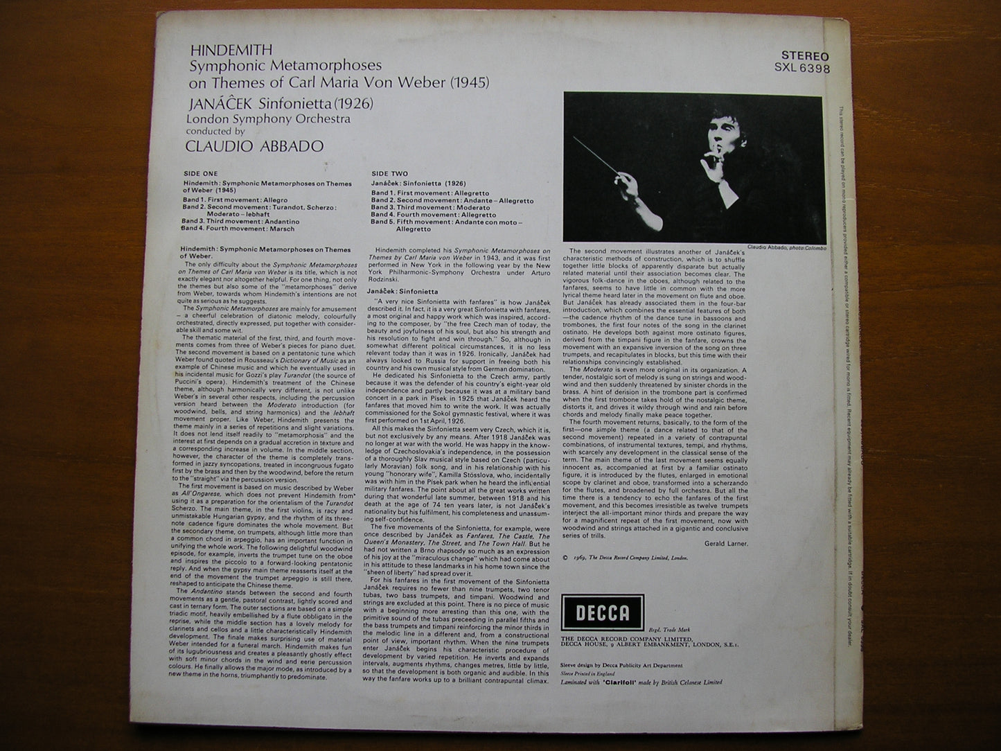 JANACEK: SINFONIETTA / HINDEMITH: SYMPHONIC METAMORPHOSES ABBADO / LONDON SYMPHONY SXL 6398