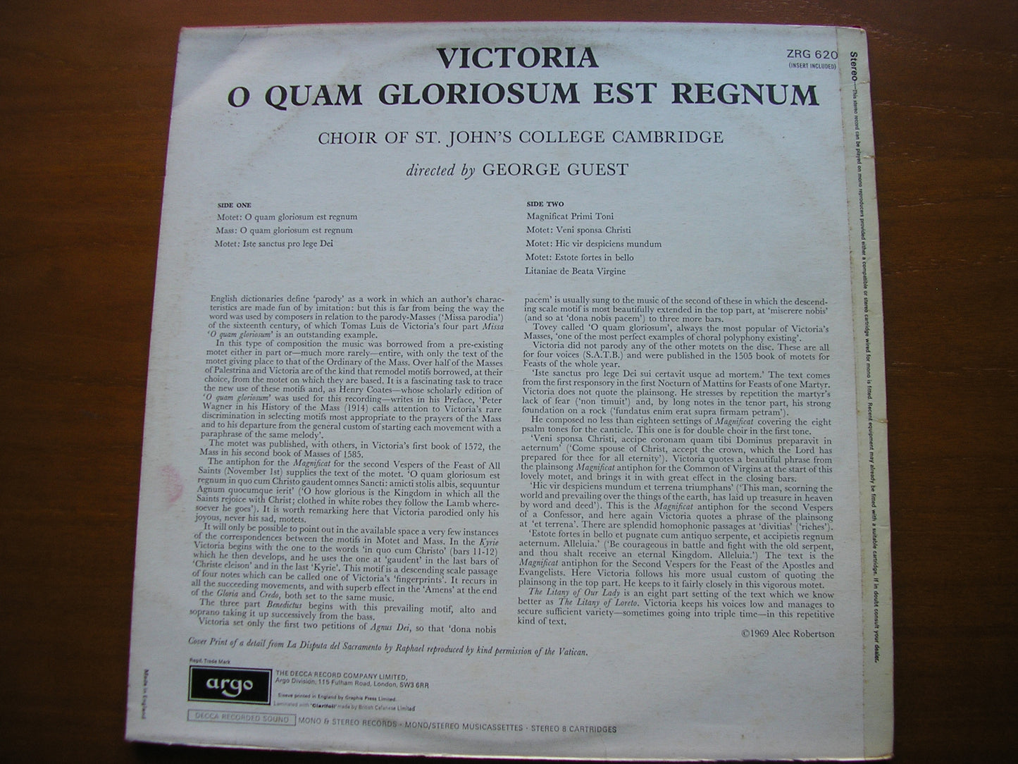 VICTORIA: O QUAM GLORIOSUM CHOIR OF ST JOHN'S COLLEGE, CAMBRIDGE / GUEST ZRG 620
