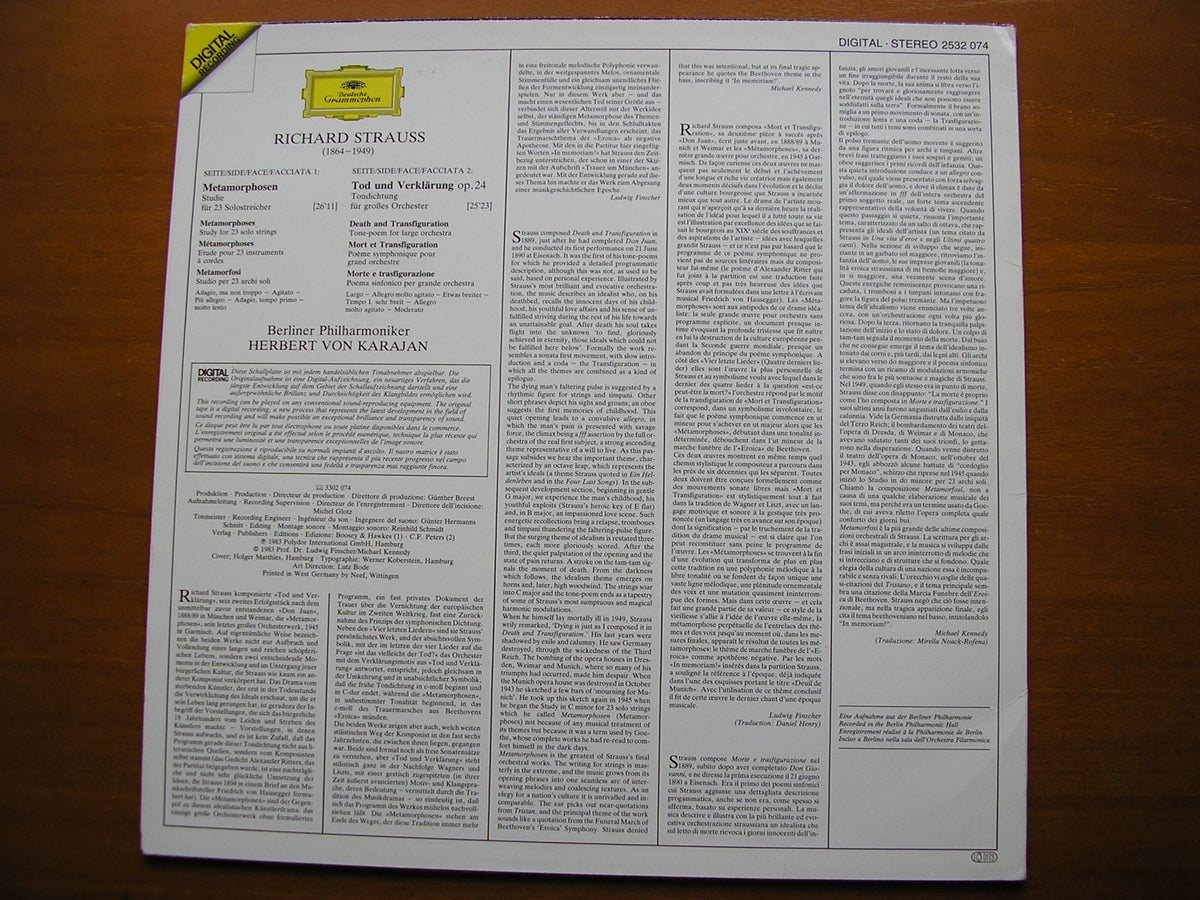 STRAUSS: METAMORPHOSEN / TOD UND VERKLARUNG KARAJAN / BERLIN PHILHARMONIC 2532 074