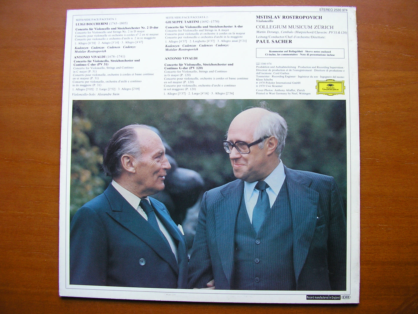 VIVALDI / TARTINI / BOCCHERINI: CELLO CONCERTOS ROSTROPOVICH / COLLEGIUM MUSICUM / SACHER 2530 974