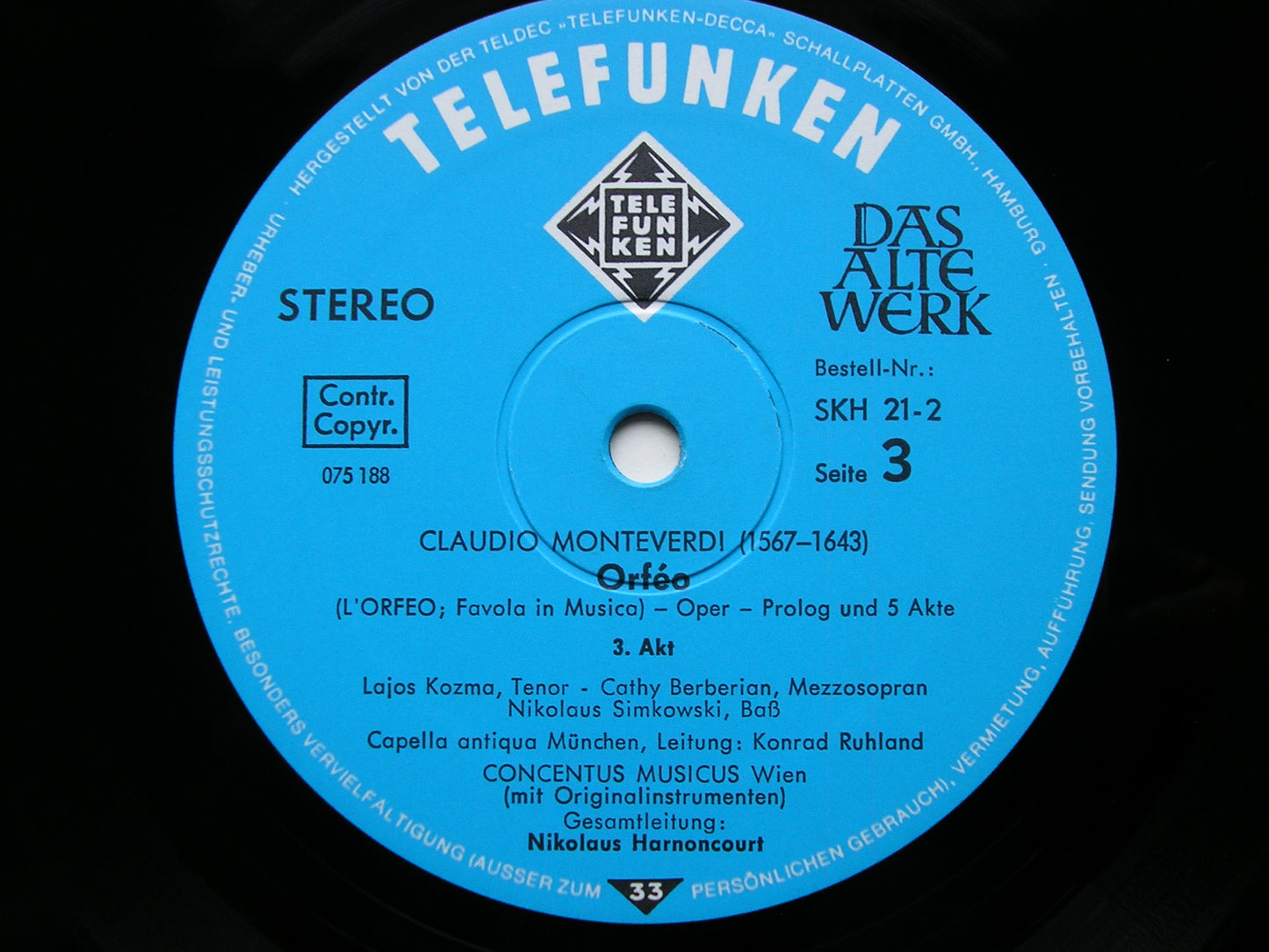 MONTEVERDI: ORFEO      SOLOISTS / CONCENTUS MUSICUS WIEN / HARNONCOURT    3LP     SKH 21/1-3