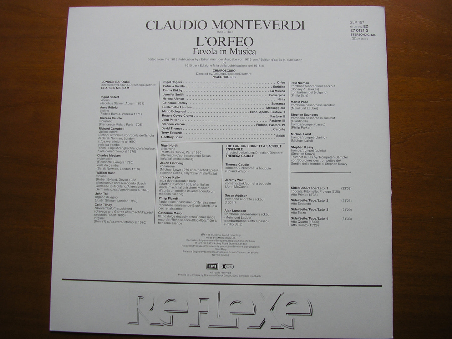MONTEVERDI: ORFEO      SOLOISTS / LONDON BAROQUE / CHIAROSCURO / ROGERS / MEDLAM   2LP     27 0131 3