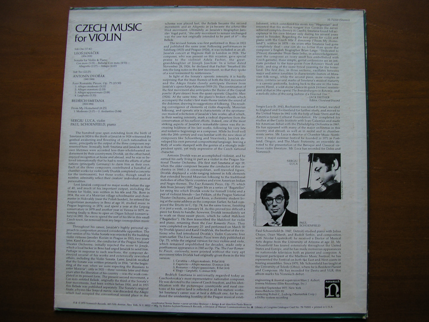CZECH MUSIC FOR VIOLIN: JANACEK / DVORAK / SMETANA SERGIO LUCA / PAUL SCHOENFIELD H-71350