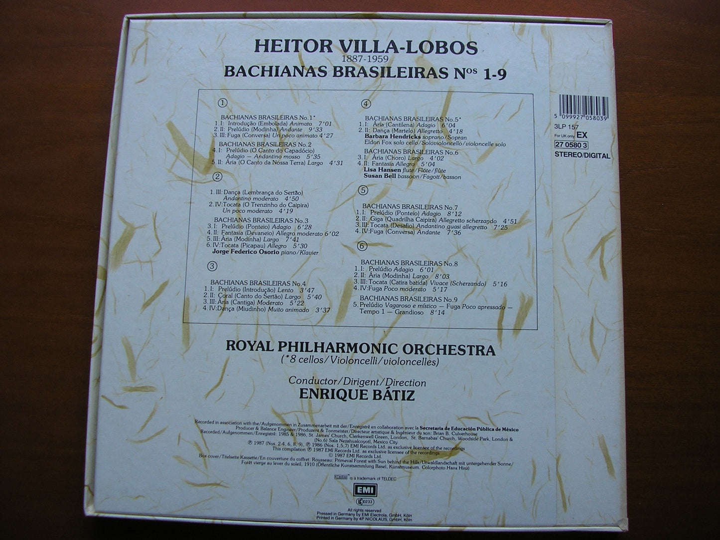 VILLA-LOBOS: BACHIANAS BRASILEIRAS Nos. 1 - 9 HENDRICKS / ROYAL PHILHARMONIC / BATIZ 3 LP 27 0580