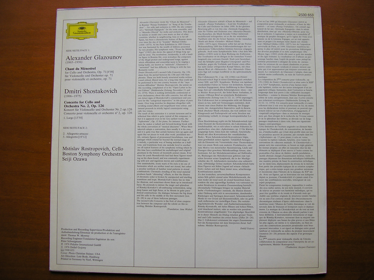 SHOSTAKOVICH: CELLO CONCERTO No. 2 / GLAZOUNOV: CHANT DE MENESTREL ROSTROPOVICH / BOSTON SYMPHONY / OZAWA 2530 653