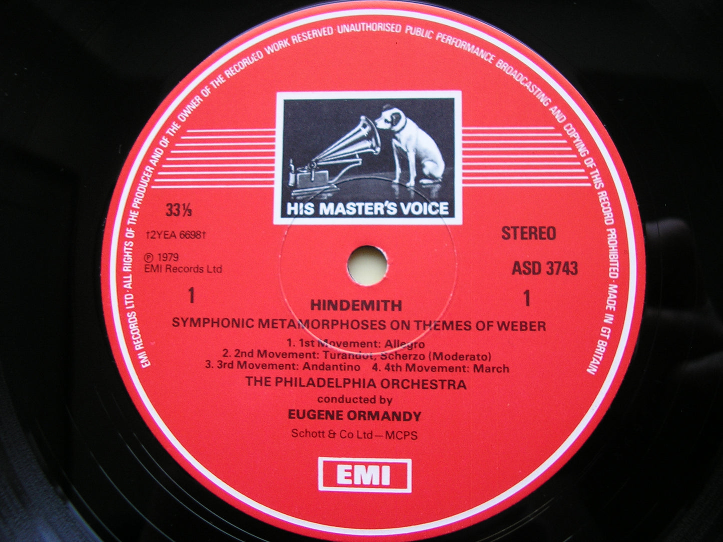 HINDEMITH: CONCERT MUSIC / SYMPHONIC METAMORPHOSIS      EUGENE ORMANDY / PHILADELPHIA     ASD 3743