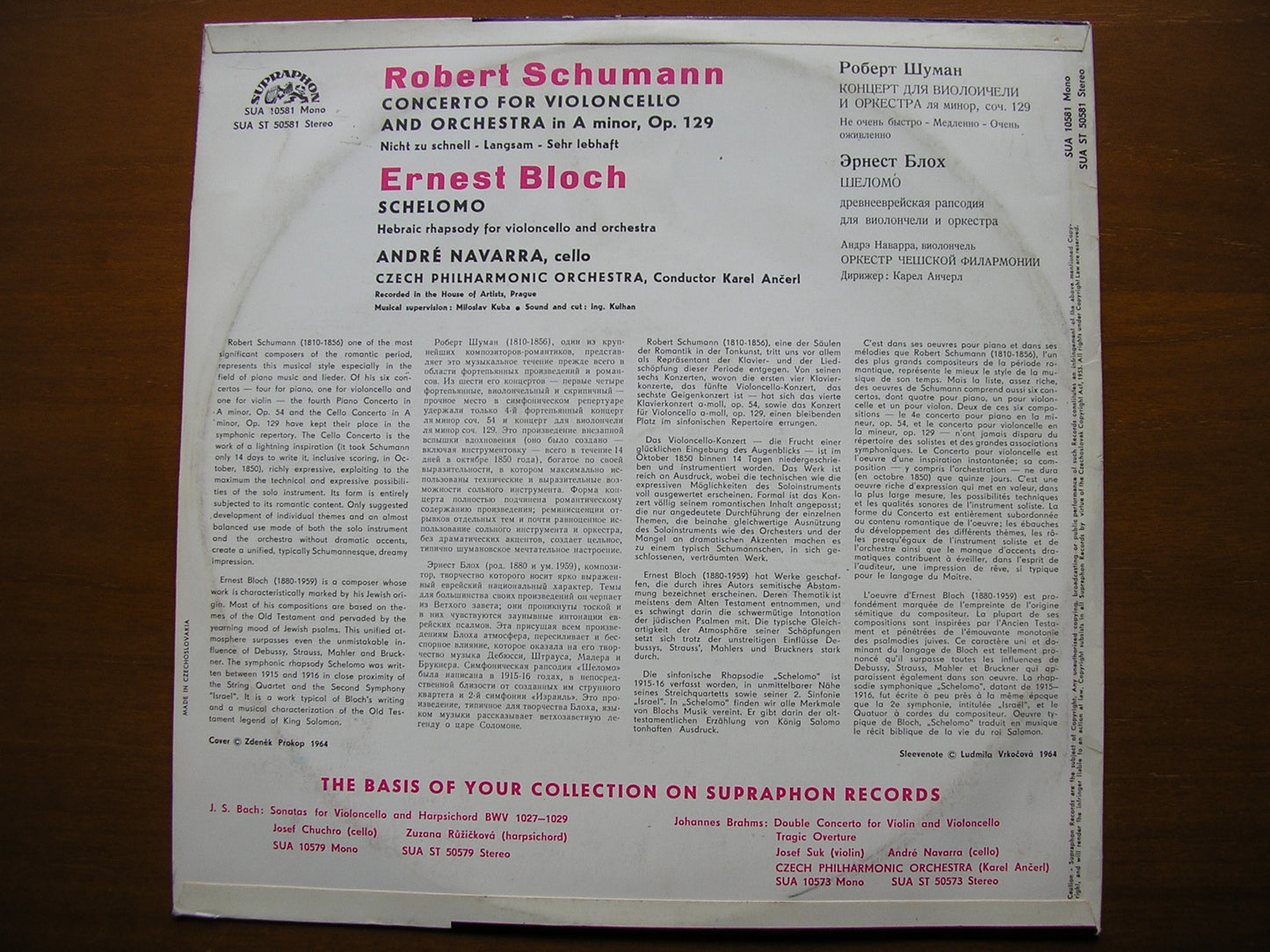 SCHUMANN: CELLO CONCERTO / BLOCH: SCHELOMO NAVARRA / CZECH PHILHARMONIC / ANCERL SUA ST 50581