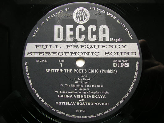 TCHAIKOVSKY: SIX SONGS / BRITTEN: THE POET'S ECHO VISHNEVSKAYA / ROSTROPOVICH SXL 6428