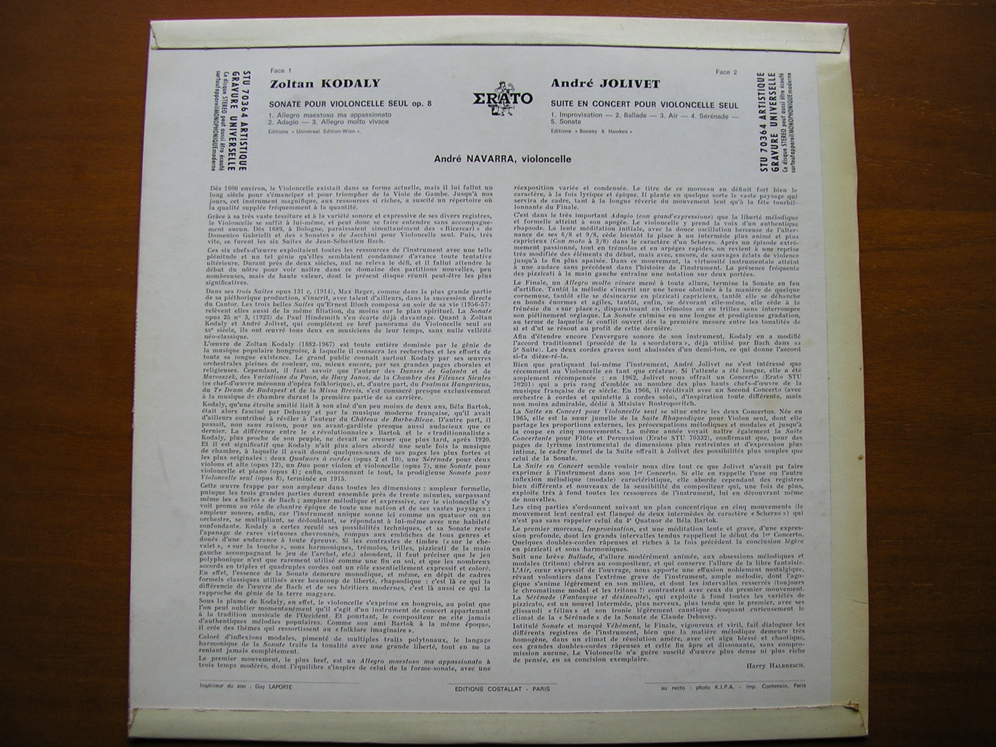 KODALY & JOLIVET: MUSIC FOR SOLO CELLO ANDRE NAVARRA STU 70364