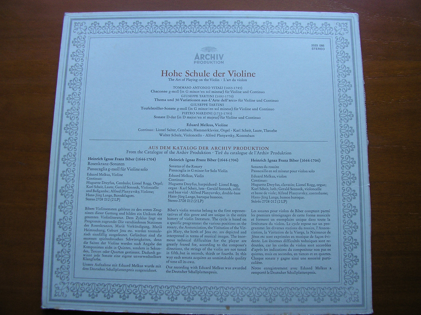 TARTINI / VITALI / NARDINI: MUSIC FOR VIOLIN      MELKUS    2533 086