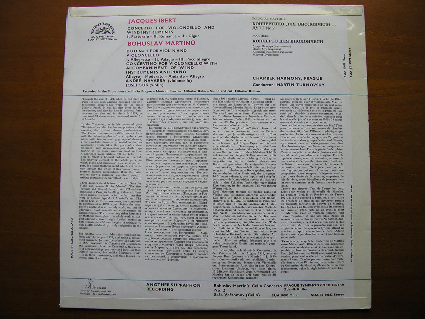 IBERT: CELLO CONCERTO / MARTINU: CONCERTINO / DUO No. 2 NAVARRA / SUK / PRAGUE CHAMBER ORCHESTRA / TURNOVSKY SUA ST 50877