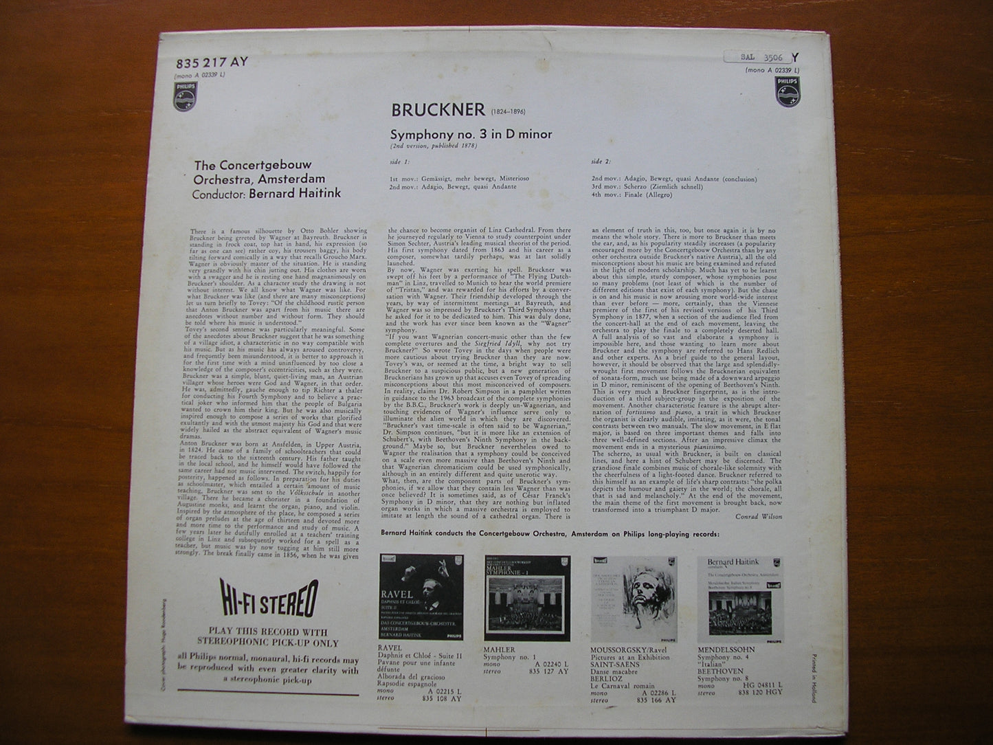 BRUCKNER: SYMPHONY No. 3      HAITINK / CONCERTGEBOUW ORCHESTRA      SAL 3506