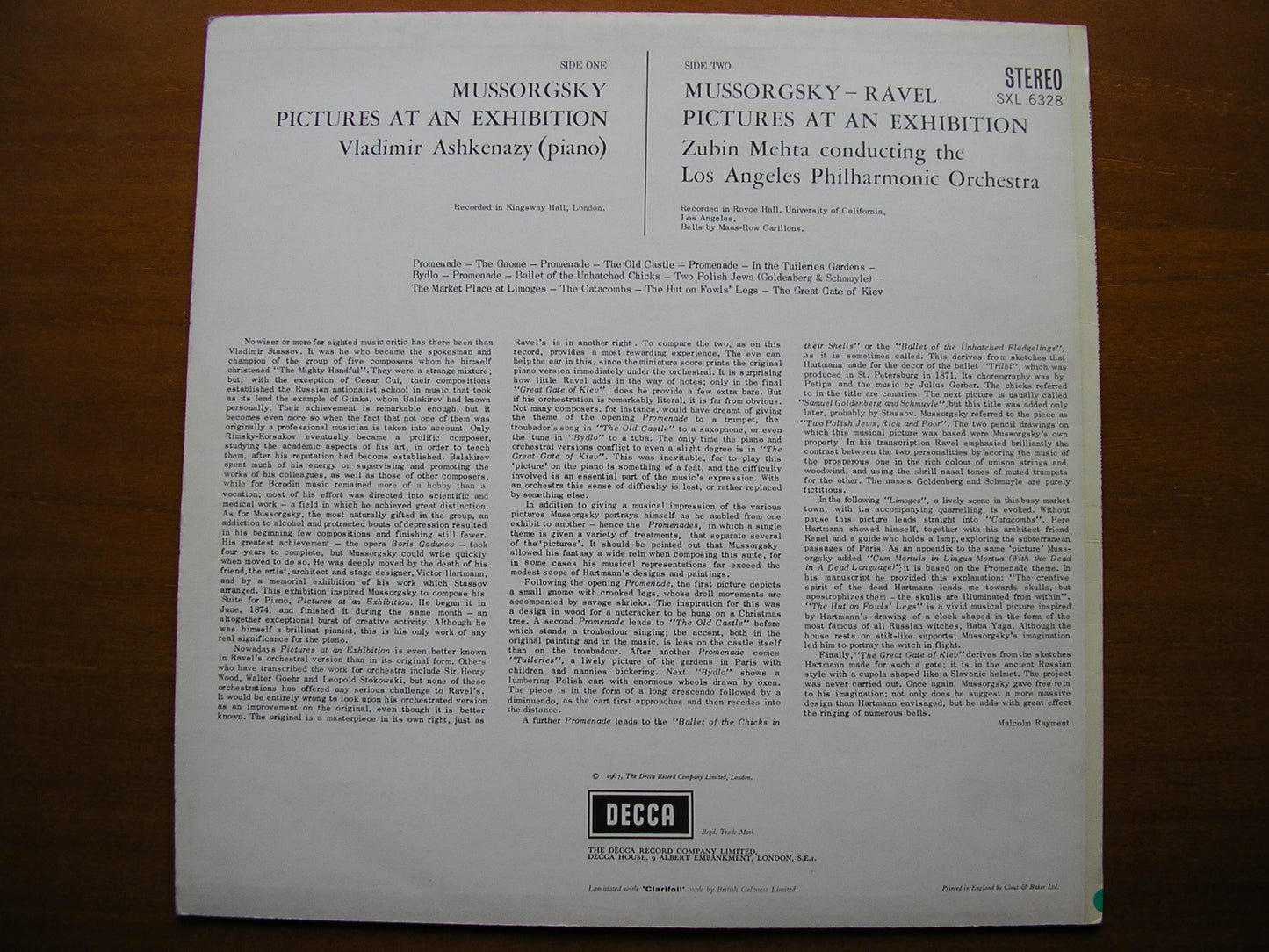 SXL 6328 MUSSORGSKY: PICTURES AT AN EXHIBITION (Piano & Orchestral versions) ASHKENAZY / LOS ANGELES PHILHARMONIC / MEHTA ED2