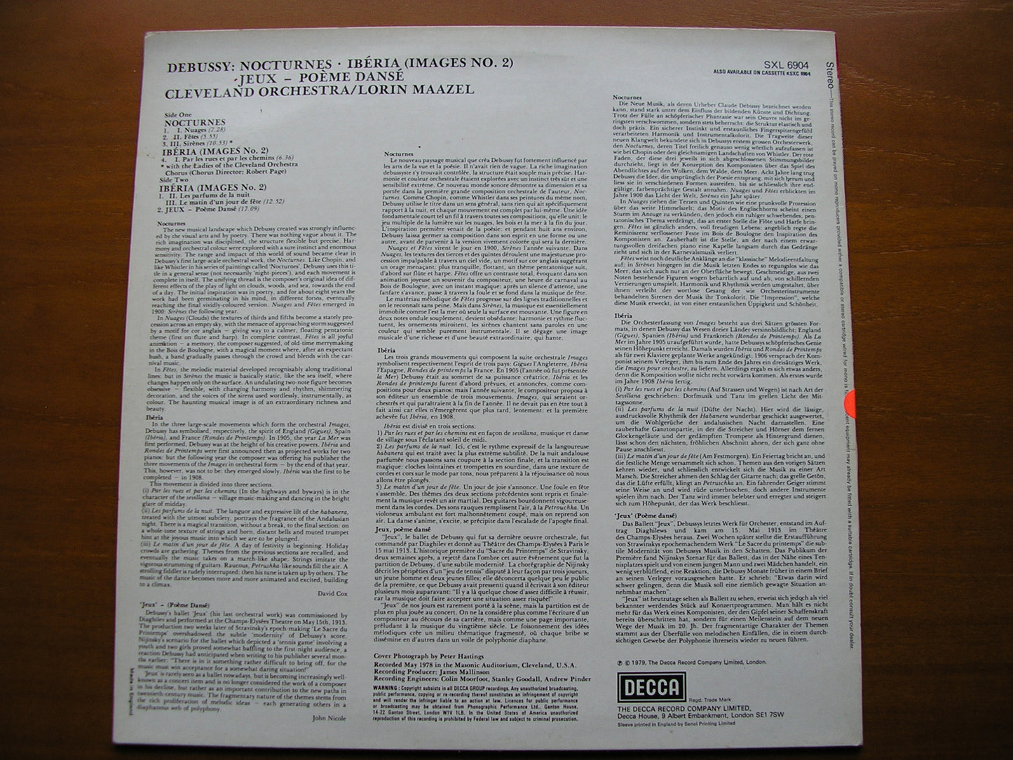 DEBUSSY: NOCTURNES / IBERIA / JEUX MAAZEL / CLEVELAND ORCHESTRA test pressing SXL 6904