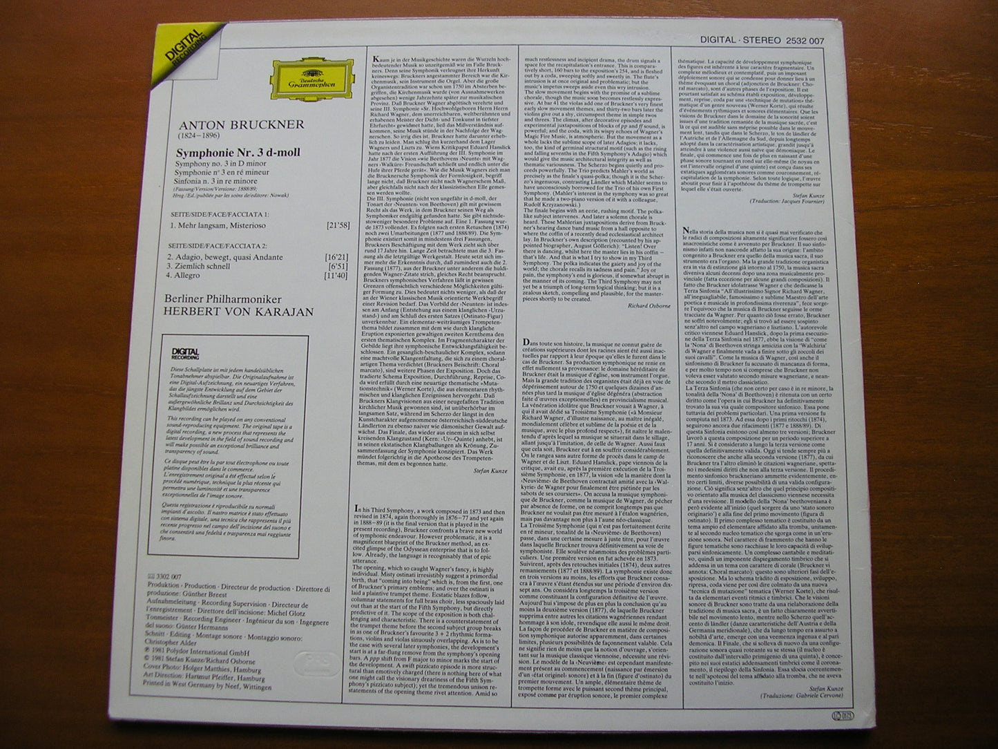 BRUCKNER: SYMPHONY No. 3 KARAJAN / BERLIN PHILHARMONIC 2532 007