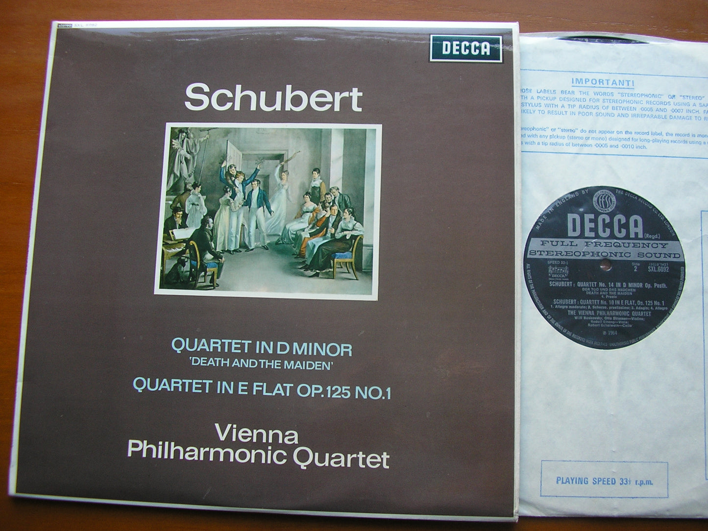 SCHUBERT: STRING QUARTET in D 'Death & the Maiden' / QUARTET in E VIENNA PHILHARMONIC QUARTET SXL 6092