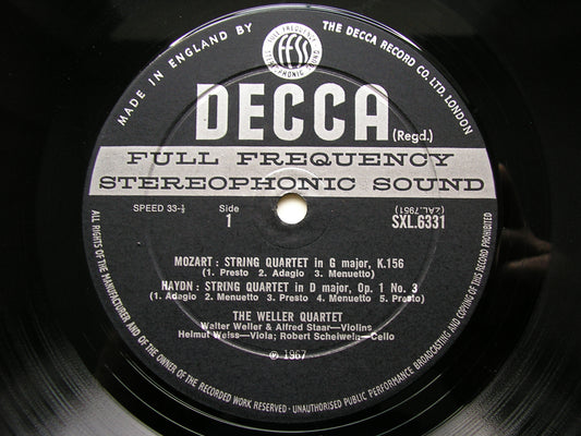 SXL 6331 MOZART'S QUARTET PARTY: HAYDN / DITTERSDORF / VANHAL / MOZART THE WELLER QUARTET ED2