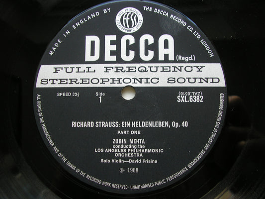 STRAUSS: EIN HELDENLEBEN MEHTA / LOS ANGELES PHILHARMONIC SXL 6382