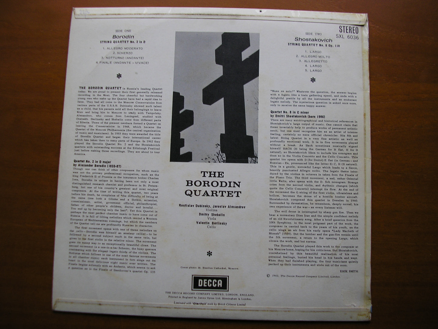 SXL 6036 BORODIN / SHOSTAKOVICH: STRING QUARTETS THE BORODIN QUARTET ED1